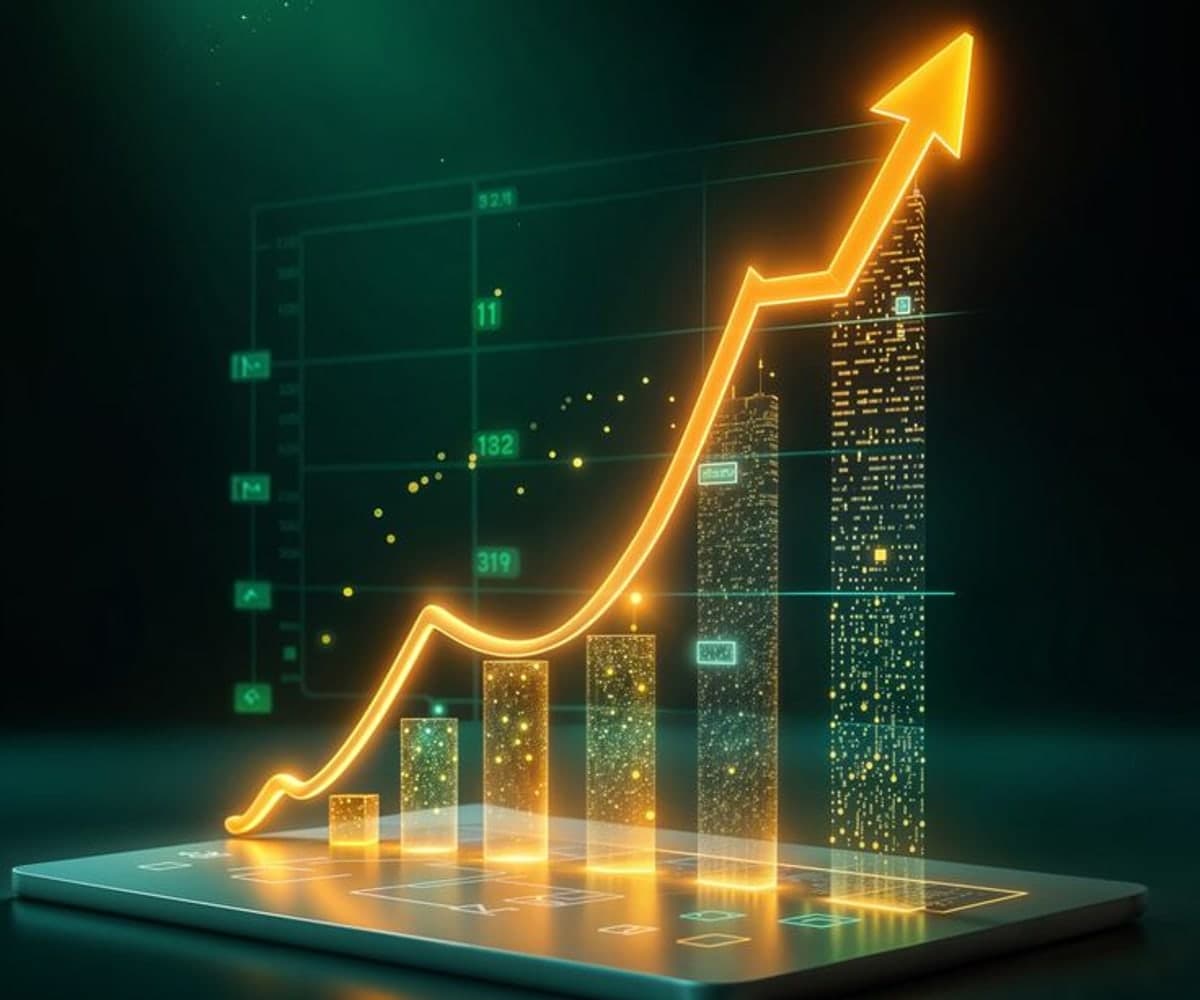 Graphique de croissance projeté au-dessus d'une tablette